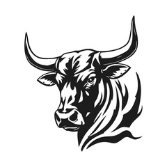 Bull head logo, strong animal emblem, angry bull face, horned beast icon, vector illustration
