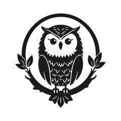 Owl logo with sharp gaze, clean lines, symbol of wisdom and power. vector owl, owl emblem, night bird, tribal owl