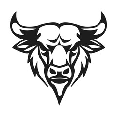 Bull head logo, strong animal emblem, angry bull face, horned beast icon, vector illustration