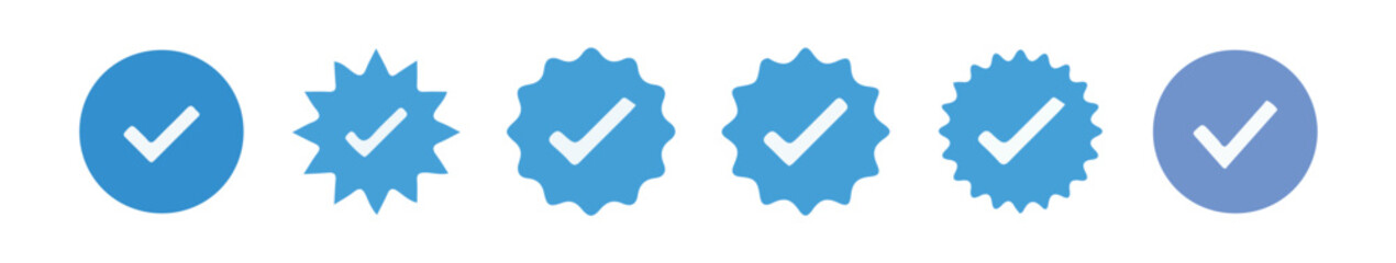 Set of social media verified icons. Tick in circle with zigzag. Youtube approval sign. vector illustration eps 10.