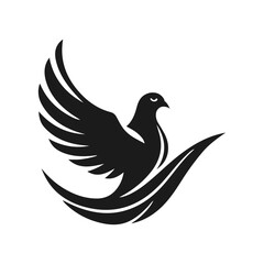 Dove logo, peace symbol, bird silhouette, flying pigeon, freedom icon, vector illustration
