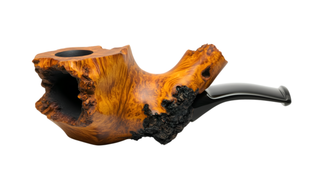 Vintage Wooden Smoking Pipe with Black Stem Isolated on White Background - Powered by Adobe