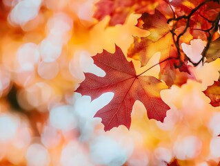 Fototapeta premium Photo of Vibrant Autumn Leaves in Red and Orange