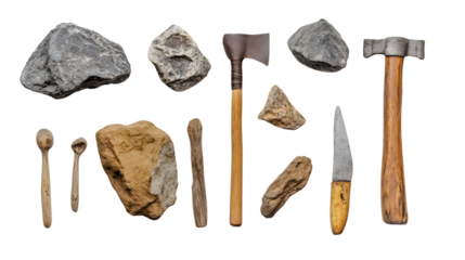 Authentic Caveman Tools Replica Isolated on White Background for Professional Use
