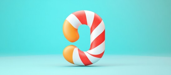 Obraz premium Playful holiday theme showcasing a red, white, and orange candy cane on a blue background