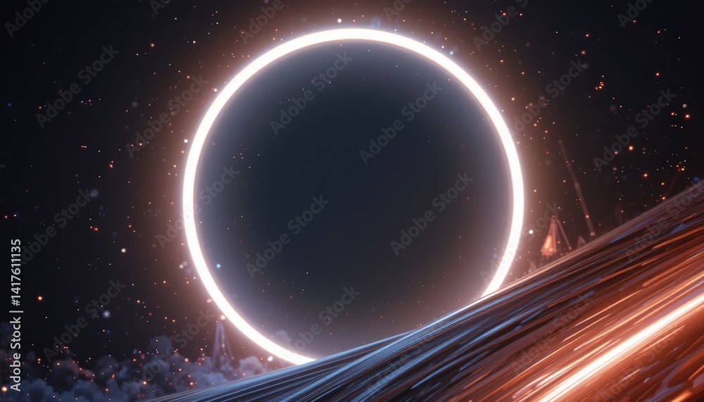 Poster dynamic abstract light circle animation digital space visual effect cosmic environment close-up view