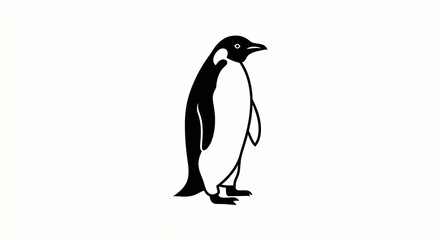 Penguin Standing on White Background, Black and White Simple Illustration