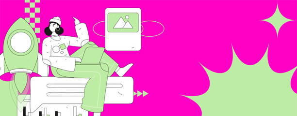 Virtual characters social communication concept business flat vector hand drawn illustration
