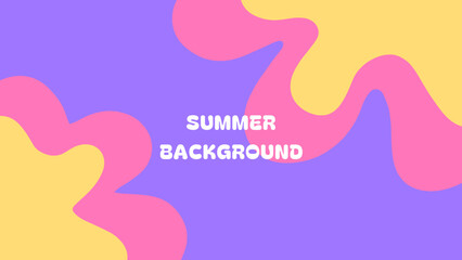 Summer abstract background with hand-drawn purple, pink and yellow waves. Minimalist design template suitable for cover, banner, marketing and social media.