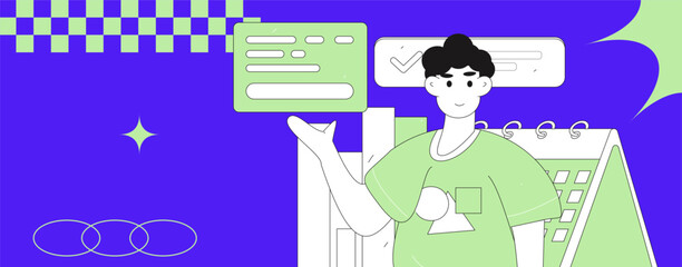 Virtual characters social communication concept business flat vector hand drawn illustration
