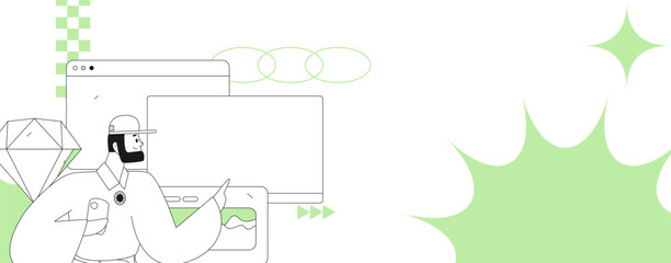 Virtual characters social communication concept business flat vector hand drawn illustration
