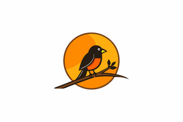 Bird Silhouette on Sunset Branch Vector Illustration for Wall Art