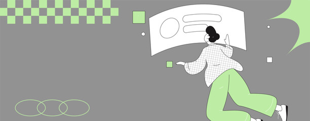 Virtual characters social communication concept business flat vector hand drawn illustration
