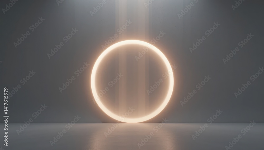 Poster illuminating circle animation digital studio video content minimalistic environment front view moder