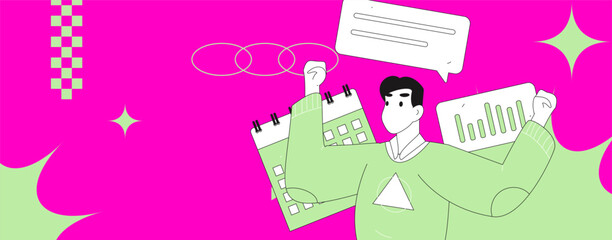 Virtual characters social communication concept business flat vector hand drawn illustration
