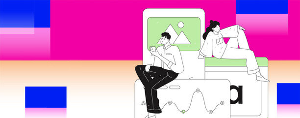 Flat vector illustration of business people operating work scene
