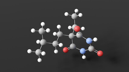 amobarbital molecule 3d, molecular structure, ball and stick model, structural chemical formula barbiturate sedative