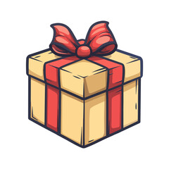 Charming Illustrated Gift Box with Red Ribbon Perfect for Festive Designs