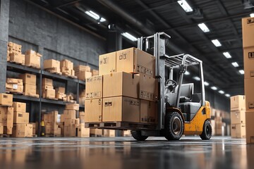 Warehouse with forklift boxes showcasing import tariffs logistics effects  
