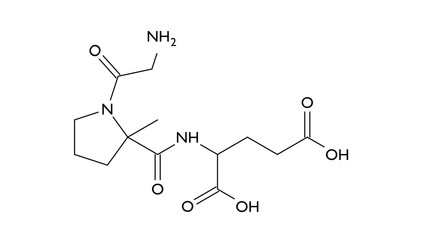 trofinetide molecule, structural chemical formula, ball-and-stick model, isolated image anti-inflammatory agents