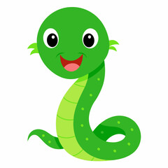 Happy Green Snake Cartoon Illustration on White Background