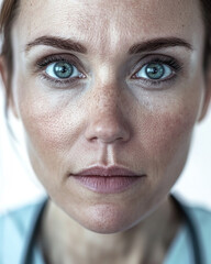 Fototapeta premium Beautiful woman close-up, doctor nurse care portrait close-up