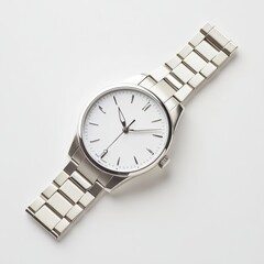 Luxury wristwatch display white background product photography minimalist style close-up timepiece elegance