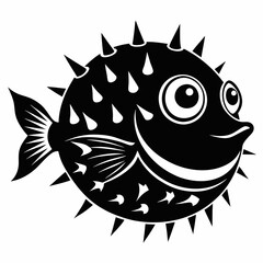 Pufferfish vector silhouette black design white background