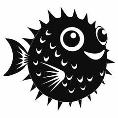 Pufferfish vector silhouette black design white background