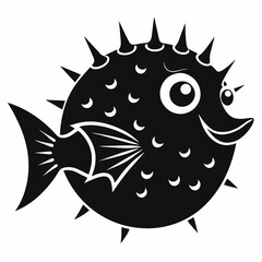 Pufferfish vector silhouette black design white background