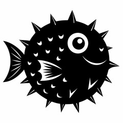 Pufferfish vector silhouette black design white background