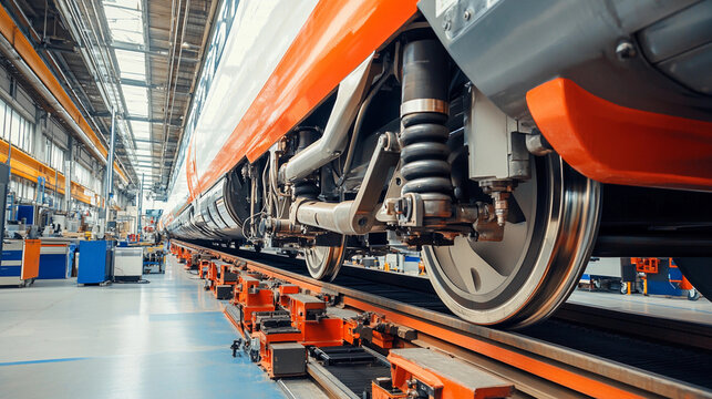 Close-up of bright high-speed train in maintenance facility Generative AI