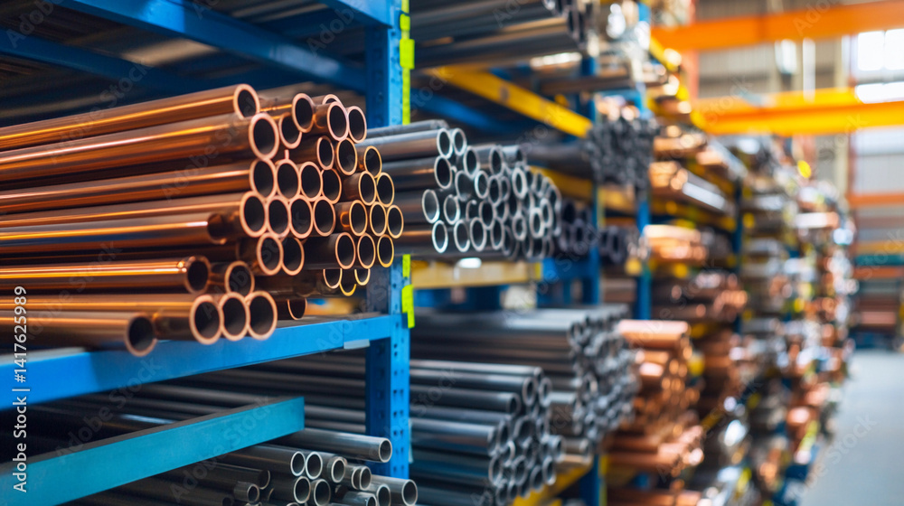 Poster close-up view of bright industrial storage organizing pipes generative ai