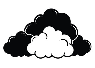 Fluffy Cumulus Clouds Black and White Silhouette Illustration, Cumulus Clouds Vector Silhouette Illustration in Black and White