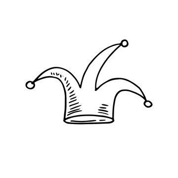 Hand-drawn jester joker comedy cap vector comedian hat illustration.
