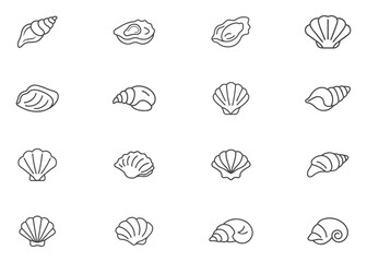 Set of sea shells line icon on white background