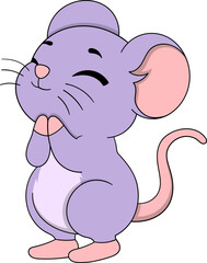 Cute Purple Cartoon Mouse with Grateful Expression
