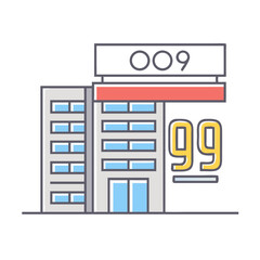 Retro style building with a large number 99 on its side