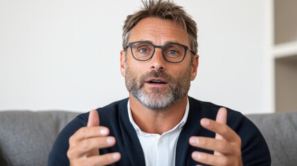 Mature Man Video Conference Call, Talking