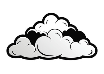 Fluffy Cumulus Clouds Black and White Silhouette Illustration, Cumulus Clouds Vector Silhouette Illustration in Black and White