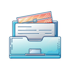 Cute Cartoon Filing Cabinet Drawer with Documents and Folder, Vector Illustration