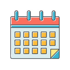 Cute Cartoon Calendar Icon with Rolled Corner and Square Days