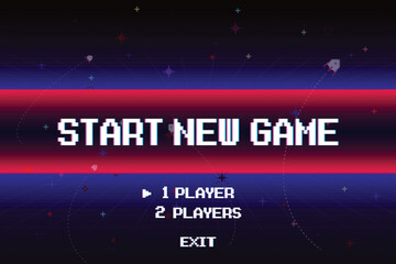 Start new game by selecting a player or exiting the game's main menu. Modern trendy game background with lighting effect. Vector illustration