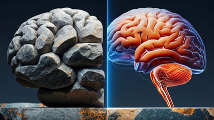 Stone and abstract brain halves in dynamic contrast
