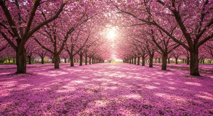 Naklejka premium Cherry Blossom Tree-lined Avenue - Photo