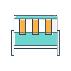 Colorful Bus Stop Seating Illustration with Orange and Turquoise Elements