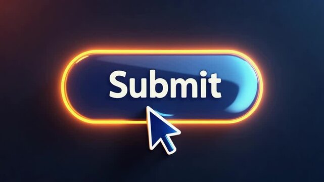 A cursor hovering over a rounded submit button graphic.