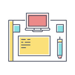 Infographic style creative design studio concept with computer and pencil icon