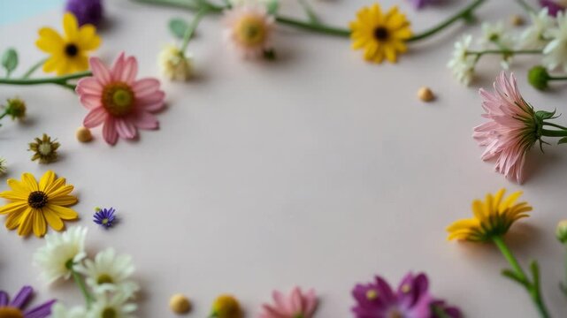 A paper cut puzzle piece placed among pressed flowers in a vibrant setting.