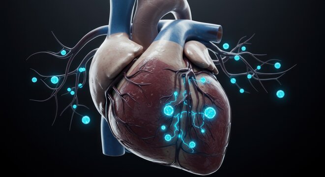 Human Heart with Glowing Nodes - Illustration